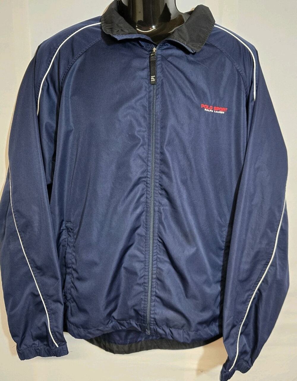 Vintage 90s Polo Sport Ralph Lauren Windbreaker Jacket XL Navy Blue Sleeve Logo